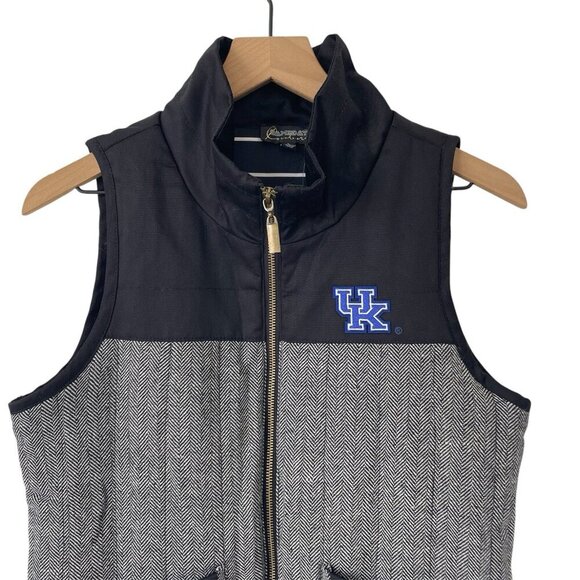 Kentucky Wildcats Vest Womens S Full Zip Black Gray Quilted Herringbone Preppy - Picture 8 of 16